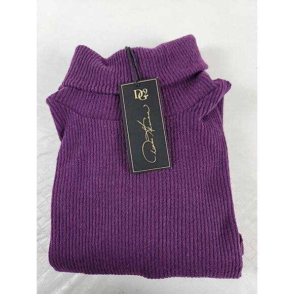 DG2 Diane Gilman Sweater Sz M Purple Turtleneck High Waist Faux Wrap Soft Knit - Picture 13 of 13